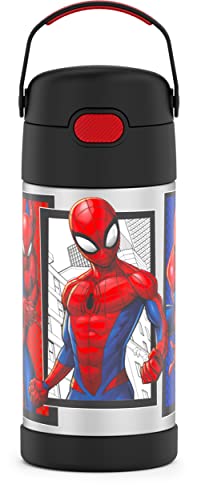 THERMOS FUNTAINER 12 Ounce Stainless Steel Vacuum Insulated Kids Straw Bottle, Spider-Man