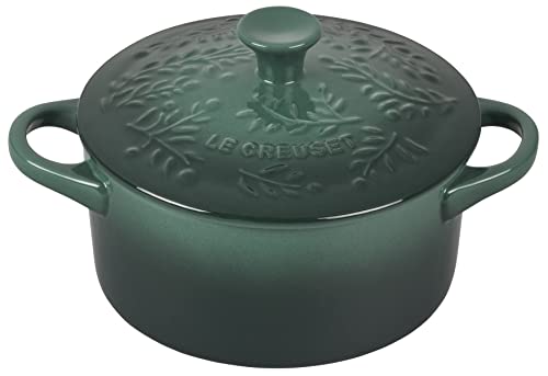 Le Creuset Olive Branch Collection Stoneware Mini Round Cocotte, 24 oz., Artichaut with Embossed Lid