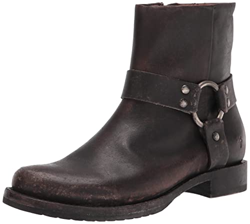 Frye Veronica Harness Short 6' Booties for Women Made from 100% Leather with Inside Zipper, Snap On/Off Harness, Goodyear Welt Construction, and Leather Lining, Black - Toga Leather - 8.5M