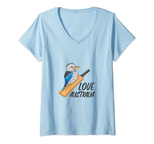 Womens Great Australia Kookaburra Cricket Bat Bird Design V-Neck T-Shirt