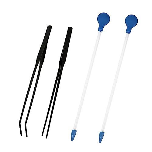 Aquarium Coral Feeder Long Tube Fish Tank Cleaner with Stainless Steel Straight and Curved Tweezers for Aquatic Plant Feeding Fish Tank Accessories (4 Pack)