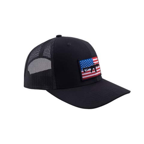 Black Rifle Coffee Company Hats (AR Flag Patch Trucker Hat - Black w/Black Mesh)