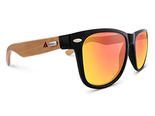 TREEHUT Ebony Stylish Wood Frame Sunglasses - Temples Classic Retro Square Wood Lightweight Sunglasses - Perfect for Fishing Driving Walking Usage - Bamboo Black