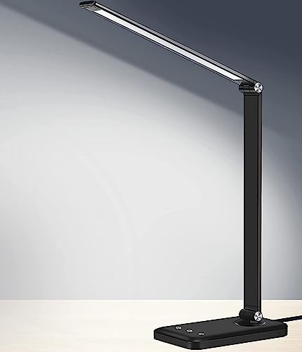 AFROG Multifunctional LED Desk Lamp with USB Charging Port, 5 Lighting Modes,5 Brightness Levels, Sensitive Control, 30/60 min Auto Timer, Eye-Caring Office Lamp，8W，5000K