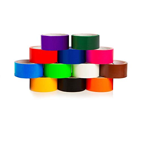 GiftExpress 12 Assorted Colored Duct Tapes 10 Yards x 2 Inch Rolls,12 Multi Purposes Bright Colors Tapes Great Do It Yourelf Art Kit Home School