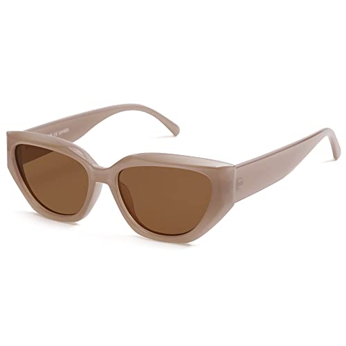 SOJOS Trendy Cute Cat Eye Polarized Sunglasses for Women Fashion Cateye Womens Sunnies SJ2237 Brown Frame Brown Lens