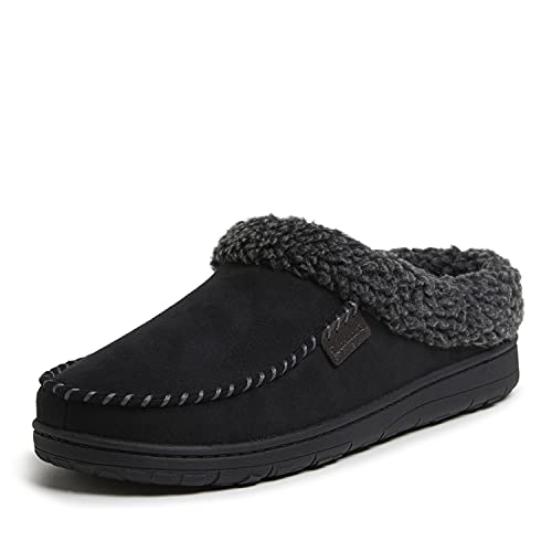 Dearfoams mens Brendan Memory Foam Clog Slipper, Black (Whipstitch), Large Medium US