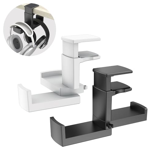 (2 Pieces) PC Gaming Headphone Stand - EURPMASK Dual Headset Hanger Hook Holder with Adjustable & Rotating Arm Clamp, 2 in 1 Headphone Controller Stand Under Desk wi/Cable Clip Organizer