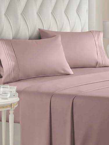 Queen Size 4 Piece Sheet Set - Comfy Breathable & Cooling Sheets - Hotel Luxury Bed Sheets for Women & Men - Deep Pockets, Easy-Fit, Extra Soft & Wrinkle Free Sheets - Mauve Oeko-Tex Bed Sheet Set