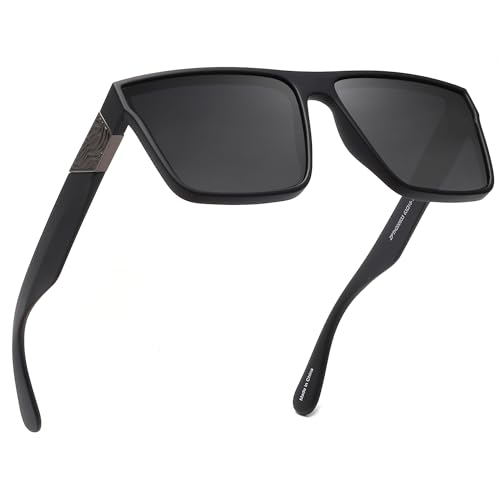 JIM HALO Retro Polarized Sunglasses Men Women Flat Top Square UV400 Glasses for Driving Fishing Hiking Golfing Black Grey