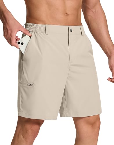 SERAMY Mens Stretch Golf Shorts with 6 Pockets Dry Fit 7 Inch Inseam Lightweight Dress for Hiking Work Casual Khaki