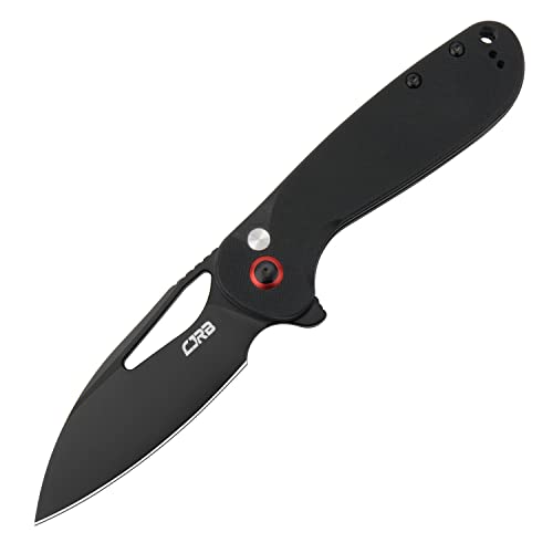 CJRB LAGO Folding Pocket Knife with 3.41'' Black PVD AR-RPM9 Blade Black G10 Handle,Button Lock EDC Knife for Tactical,Outdoor,Hiking and Gift