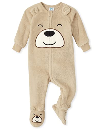 The Children's Place Baby and Toddler Fleece Zip-Front One Piece Footed Pajama, Teddy Bear, 4T