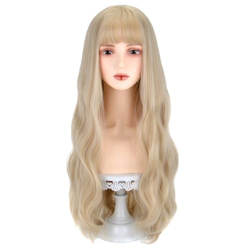 AICKER Long Blonde Synthetic Hair Lolita Wig with Bangs - Alice Garden Wigs Natural Long Wavy Cosplay Wigs for Women Halloween Christmas 30'