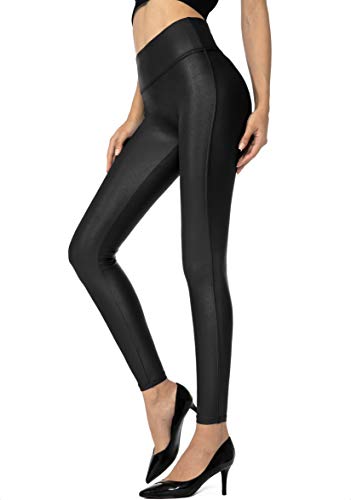 SANTINY Women's Faux Leather Leggings Pants Stretch High Waisted Tights for Women(Black_M)