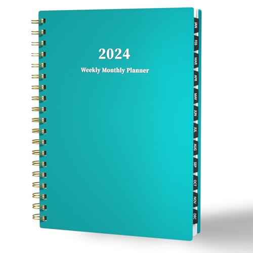Ymumuda Planner 2024,12 Months, JAN.2024 to DEC.2024, 7' X 10', 2024 Weekly Monthly Planner with Spiral Bound, Waterproof Hardcover & Large Writing Blocks, Light Blue