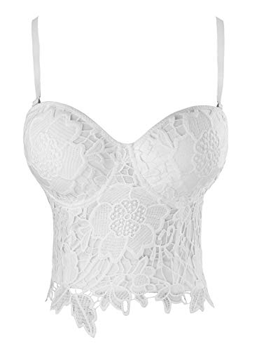 Charmian Women's Punk Goth Floral Lace Bustier Corset Party Bralet Crop Top White X-Large
