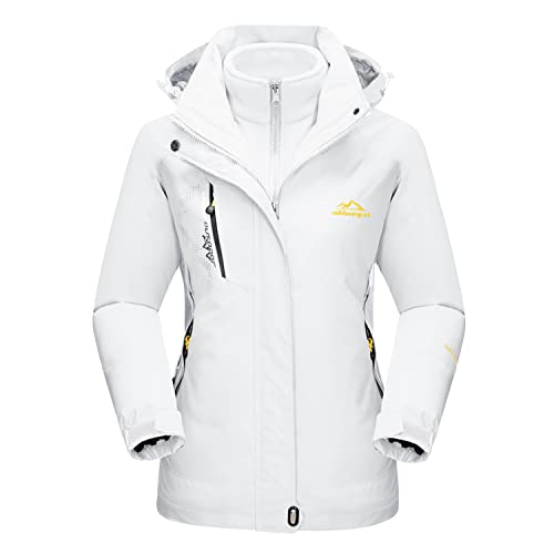 MAGCOMSEN Waterproof Jackets for Women Winter Ski Jacket Fleece Mountain Jacket Outdoor Snow Hiking Jackets Pure White M