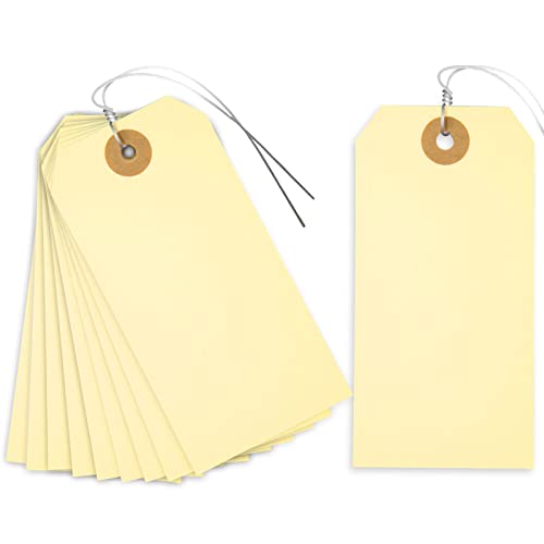 SallyFashion Blank Shipping Tags, 120 PCS 4 3/4 x 2 3/8 inches Manila Hang Tags with Wire Label Tags