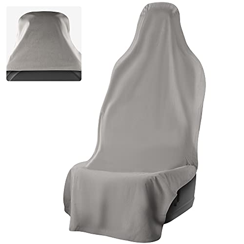 Waterproof SeatShield UltraSport Front Seat Cover - Washable Car Seat Protector from Sweat, Food, Dirt After Gym, Swimming etc. - Universal Gray Car Seat Towel for Auto, Truck, Van, SUV etc.