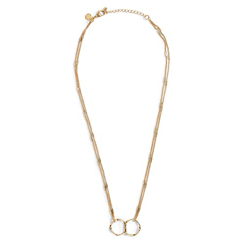 KATIE LOXTON Riviera Hammered Wave Womens Layered Gold Plated 18 Inch Adjustable Chain Pendent Necklace Joined Circles