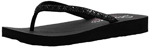 Skechers Women's Meditation-Perfect 10-Square Rhinestone Embellished Thong Flip-Flop, Black/Black, 7 M US
