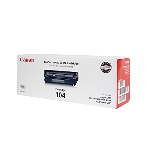 Canon Genuine Toner, Cartridge 104 Black (0263B001), 1 Pack, for Canon imageCLASS D420, D480, MF4150d, MF4270dn, MF4350d, MF4370dn, MF4690 Laser Printer and FAXPHONE L120, L90