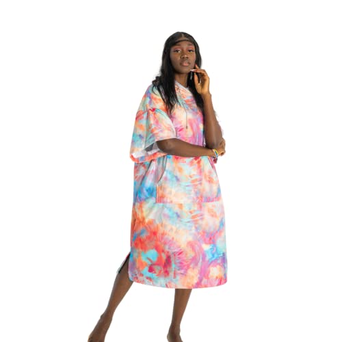 Unisex Tie Dye Surf Poncho-Wetsuit Changing Robe- Adult Hooded Towel - Outdoor Sports, Swimming, Beach, Surfing, Diving, Camping - Swim Parka with Hood- Cover-ups- One Size Fits All