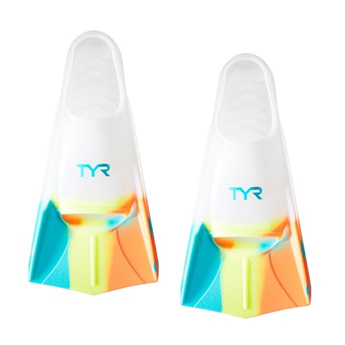 TYR Stryker Silicone Swim Fin for Racing and Training, Small, Orange/Teal/Yellow/Clear