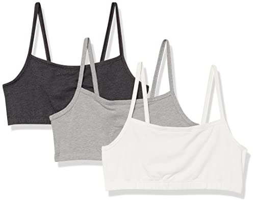 Hanes 3-pack Cotton Bralette, Moisture-wicking, Low-impact - String Crop Moon Sky/Concrete Heather/White, Medium