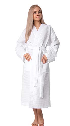 BAGNO MILANO Waffle Robes for Women Cotton –%100 Turkish Cotton Bathrobes for Women Made in Turkey, White L-XL