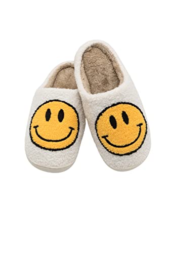 CHATTE Retro Smiley Face Comfort Indoor Outdoor Cozzy Trendy Slip-On Slipper (WHITE-ORIGINAL, us_footwear_size_system, adult, women, numeric, medium, numeric_9_point_5)