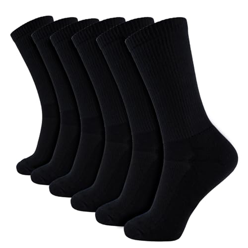 +MD Bamboo Rayon 6 Pairs Socks for Men and Women, Soft Casual Smell Control Cushioned Calf Crew Men Dress Socks 6Black9-11
