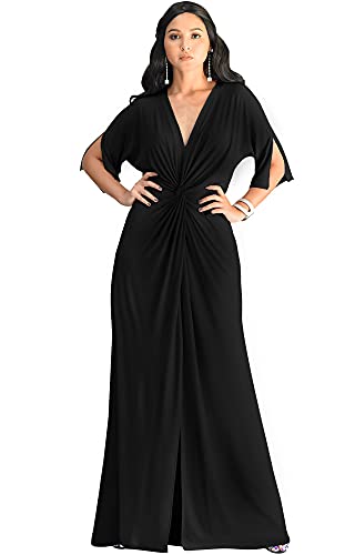 KOH KOH Womens Long Sexy V-Neck Short Sleeve Cocktail Evening Bridesmaid Wedding Party Slimming Casual Summer Maxi Dress Dresses Gown Gowns, Black L 12-14