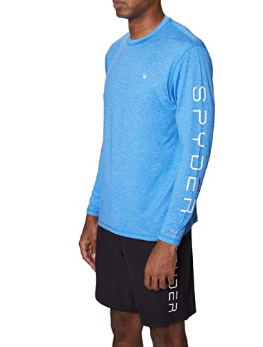 Spyder Men's Standard Quick Dry UPF Rashguard Lightweight Long Sleeve Solid Heather Hybrid Swim Shirt, Light Blue, Medium