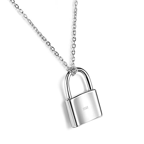 Dankadi Fashion 925 Sterling Silver Lock Pendant Necklace 16' + 2' Women Charm Solid Silver Choker Fine Jewelry For Wife Girls Her Gift
