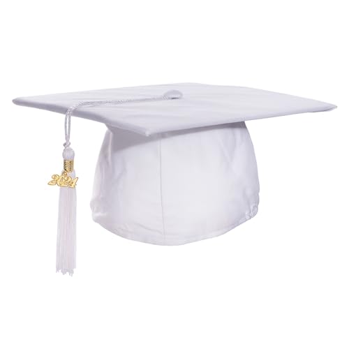 Happy Graduates Preschool and Kindergarten White Matte Graduation Cap and Tassel with 2024 Charm Set, Kindergarten Graduation Cap and Tassel Set, for Kids and Preschool Graduation