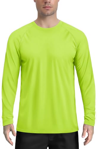 TACVASEN Hiking Shirts for Men Long Sleeve Breathable Quick-Dry UV Protection Swimming Shirt Sun Shirts Long Sleeve Tops Mens Sun Shirt Green