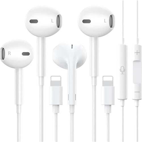 2 Packs- Wired Headphones for iPhone Earbuds Built-in Microphone & Volume Control Nosie Reduction Headsets Compatible with iPhone 14/13/12/11/XR/XS/X/8/7/SE/Pro/Pro Max/Support All iOS System