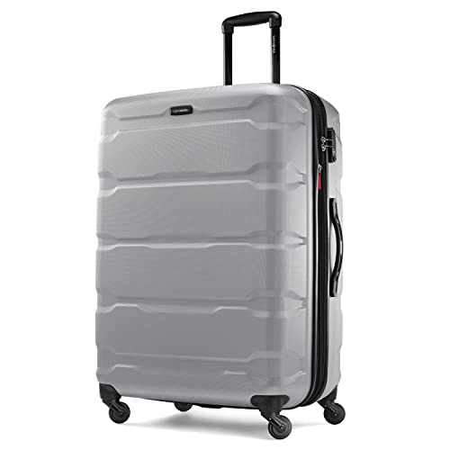 Samsonite Omni PC Hardside Expandable Luggage with Spinner Wheels, Checked-Large 28-Inch, Silver