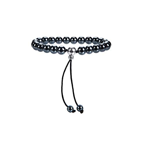 Cherry Tree Collection Mala Bracelet | 8mm Gemstone Round Beads, Guru Bead, Durable Nylon Cord | Adjustable Length | Men and Women (Hematite - M/L)