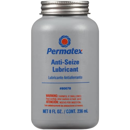 Permatex 80078 Anti-Seize Lubricant With Brush Top Bottle Prevents Galling, Corrosion, Seizing, Refined Blend Aluminum, Copper, And Graphite Lubricants For Spark Plugs 8 oz