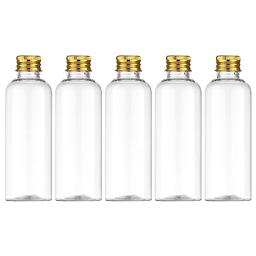 Tekson Travel Size Bottles 3.4 oz, Refillable Containers for Cosmetic, Leak Proof Rravel Bottles with Gold Screw Cap for Travel Essentials (100ml, Clear)