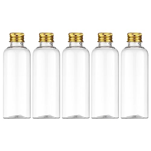 Tekson Travel Size Bottles 3.4 oz, Refillable Containers for Cosmetic, Leak Proof Rravel Bottles with Gold Screw Cap for Travel Essentials (100ml, Clear)