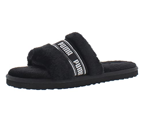 PUMA Women's PUMA FLUFF Slide, Puma Black-Puma White, 8