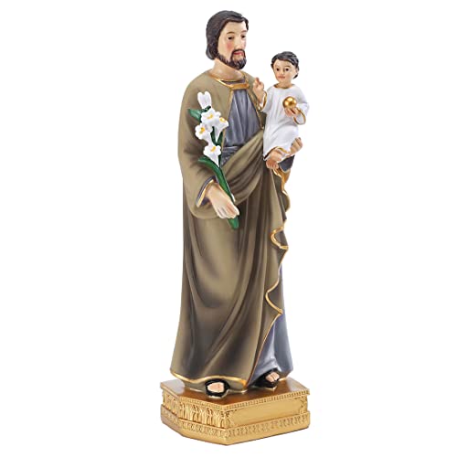 Galiyen St. Joseph and Child Jesus Statues, Hand-Crafted 8 Inch Saint Joseph Resin Figurines, Catholic Religious Renaissance Collection Decoration, Religious Gift