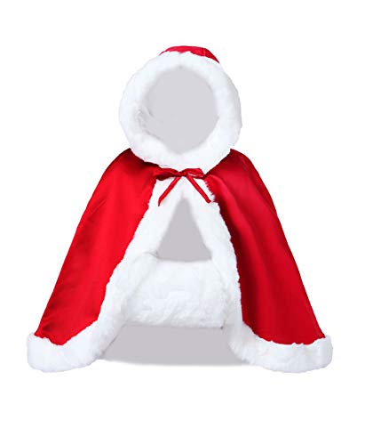 BEAUTELICATE Wedding Cape Hooded Cloak for Bride Winter Reversible with Fur Trim Free Hand Muff Hip-Length Apple Red