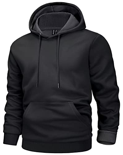 MAGCOMSEN Mens Sweatshirts Hoodies Athletic Hoodie Casual Sweatshirts Micro Fleece Warm Tops Hooded Plain Pullover Sweatshirts Black S