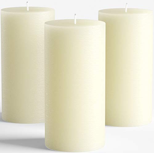 Set of 3 Pillar Candles 3' x 6' Unscented Handpoured Weddings, Home Decoration, Restaurants, Spa, Church Smokeless Cotton Wick - Ivory
