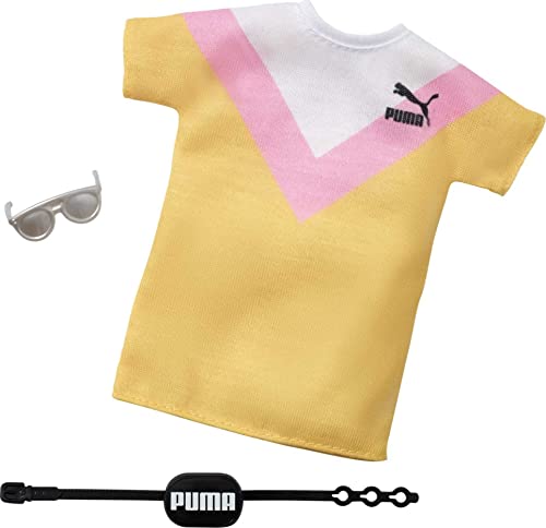 Barbie Clothes: Puma Branded Outfit Doll, Striped T-Shirt Dress with Fanny Pack and Sunglasses, for 3 to 8 Year Olds